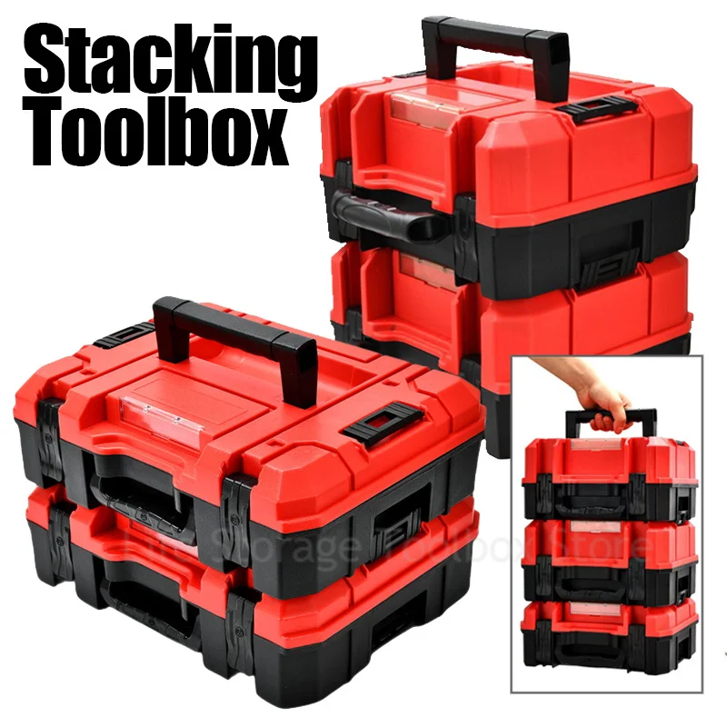 Imagem -02 - Empilhável Plástico Tool Box Vazio Grande Capacidade Tool Box à Prova de Choque e Impermeável Toolbox Home Tool Storage Box Organizer