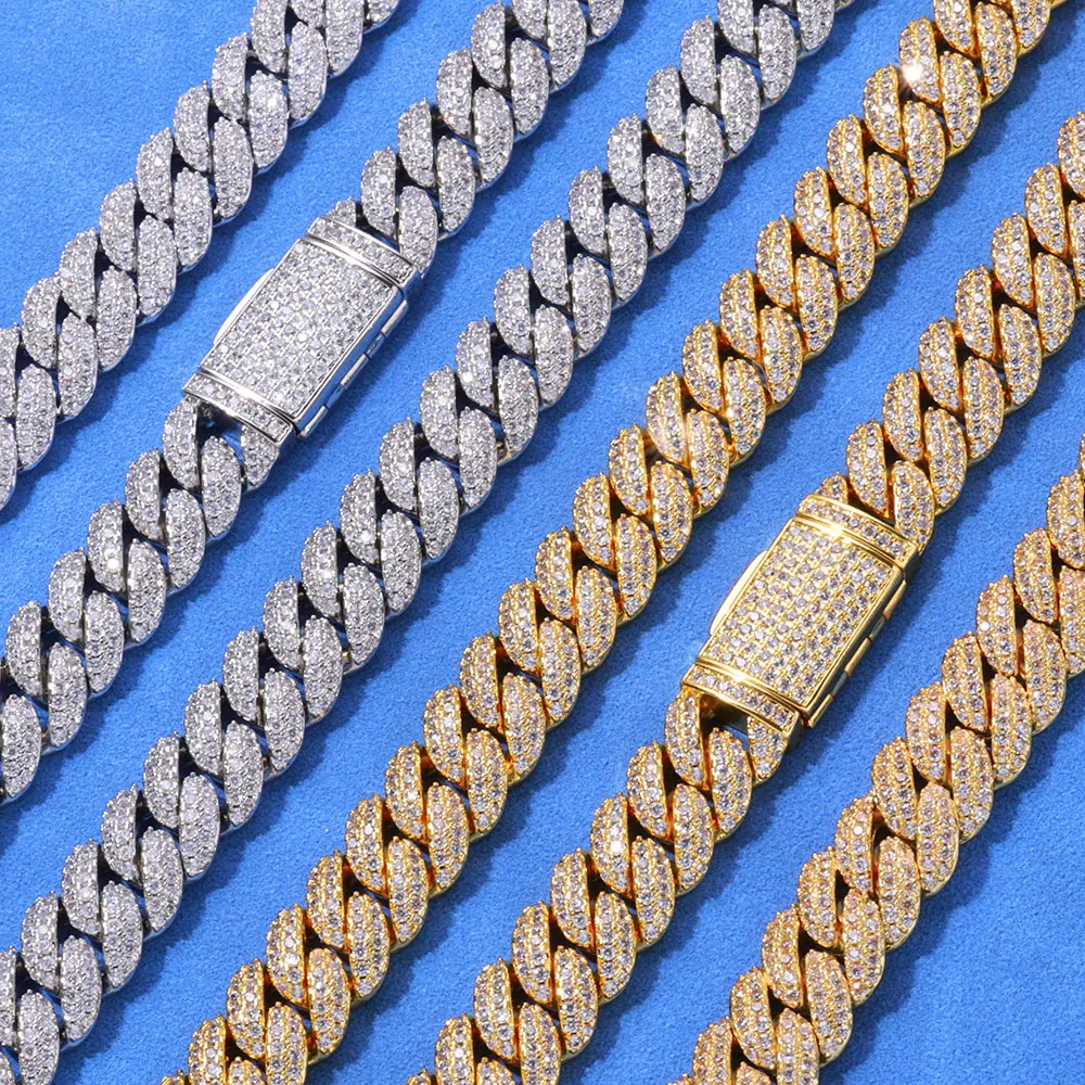 10mm NUOYA Moissanite 925 Sterling Silver Cuban Chain GRA Certificate Two Row VVS Moissanite Miami Cuban Chain Diamond Neckla