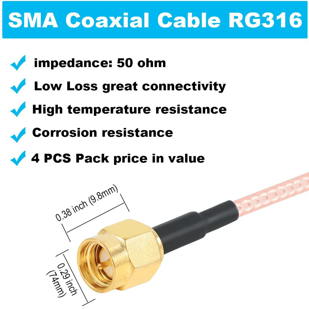 5PCS SMA Stecker auf SMA Buchse Stecker Jack RF Stecker Zopf Verlängerung Kabel RG316 Coax Jumper Kabel 10cm 15cm 20cm 30cm 50cm 3FT – Detail 3