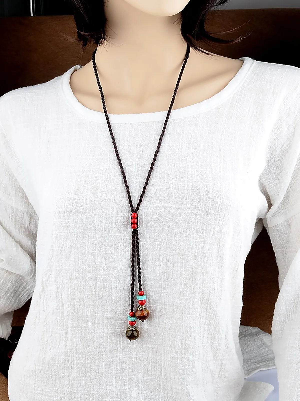 New Chinese National Style Chain Simple Long Necklace Cheongsam Sweater Pendant Accessories For Women