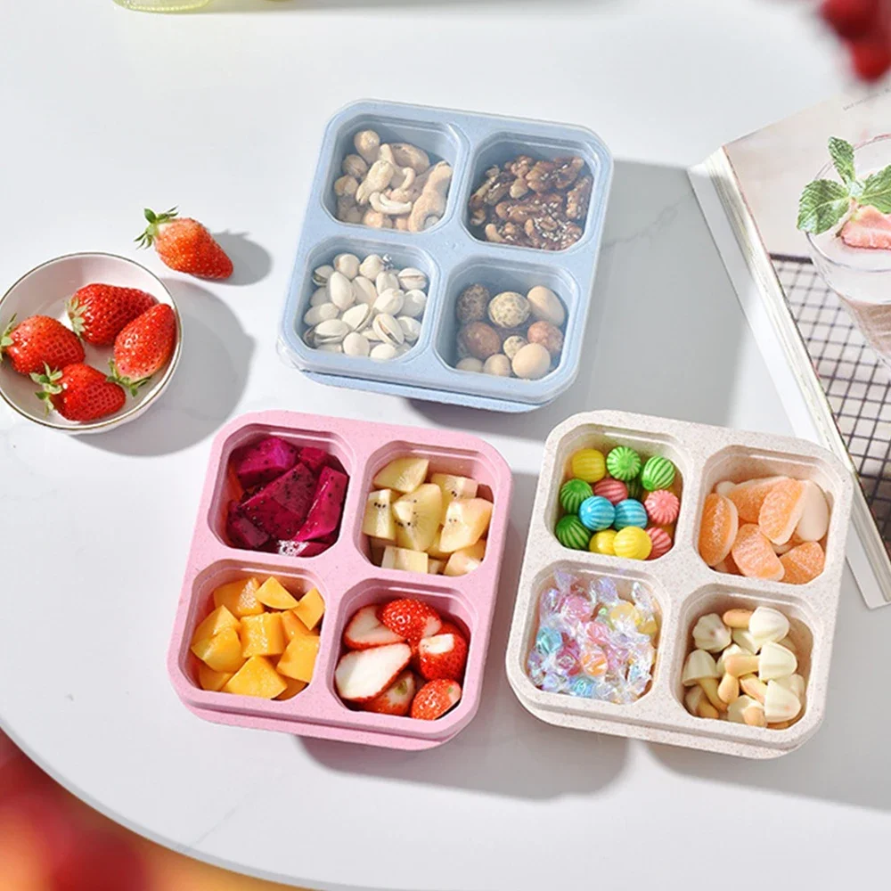 4 Grid Snack Containers Square Portable Divided Storage Portable Home Snack Kitchen Bottles Box Tools Bento Kitchen Storage