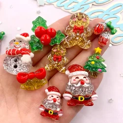 8PCS Resin Cute Colorful Santa Trees Elk Snowman Bells Flatback Rhinestone Cartoon Christmas Figurine Scrapbook DIY Decor M437 Y