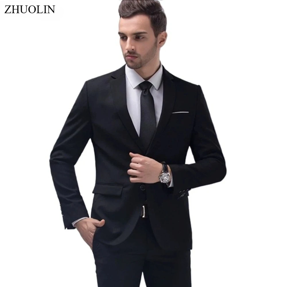 Trajes para hombre, conjunto de 2 piezas, chaquetas elegantes, pantalones, Blazers ajustados para boda, traje Formal, traje clásico completo de moda 2025