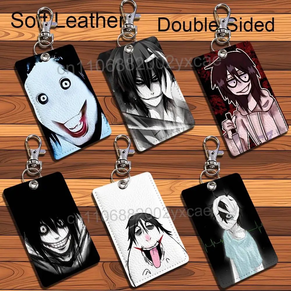 White face wide grin Killer Jeff Keychain Holder Suitable For Subway Bank Card Bus Card Case Badge Holder Wallet Card Textured