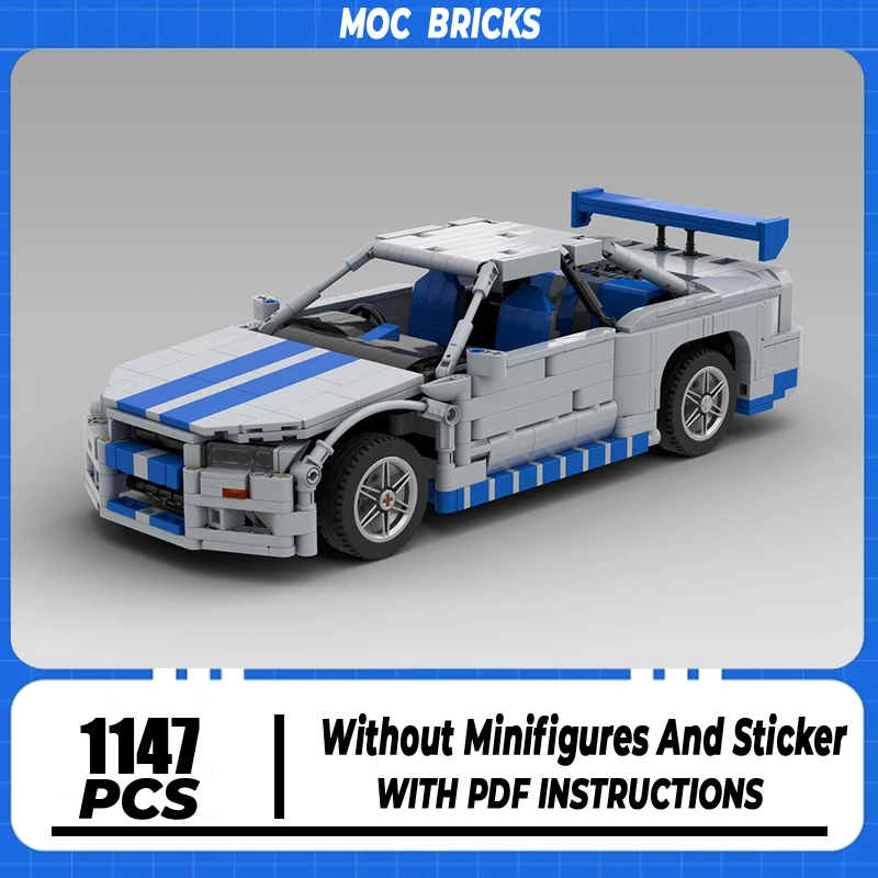 

Popular Movie Model Moc Building Bricks Fast 2 1:15 R34 Champion Speed Cars Technology Modular Blocks Gifts Toy DIY Set Assembly
