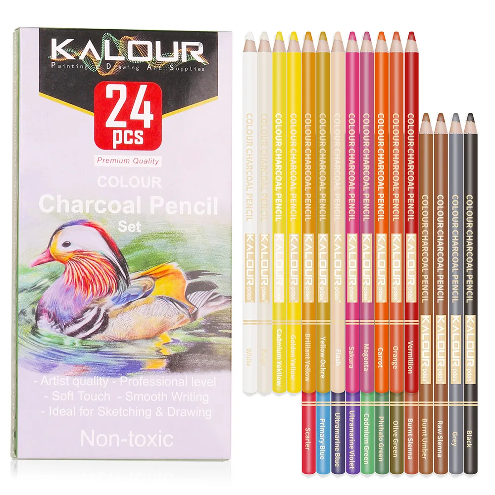 KALOUR 24 Colors Pastel Colored Pencils Drawing Sketching Colored carbon Pencils Coloring Pencils Students Artist Art Supplies