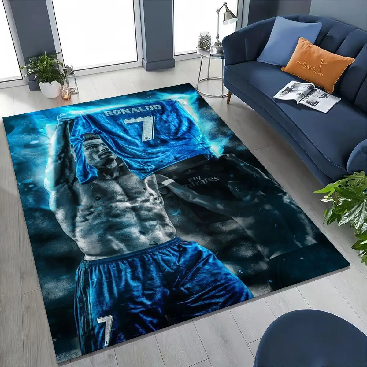 3D Goat Football Star R-Ronaldo Cartoon Art Carpet Rug for Bedroom Living Room Sofa Home Doormat Decor,Large Non-slip Floor Mat