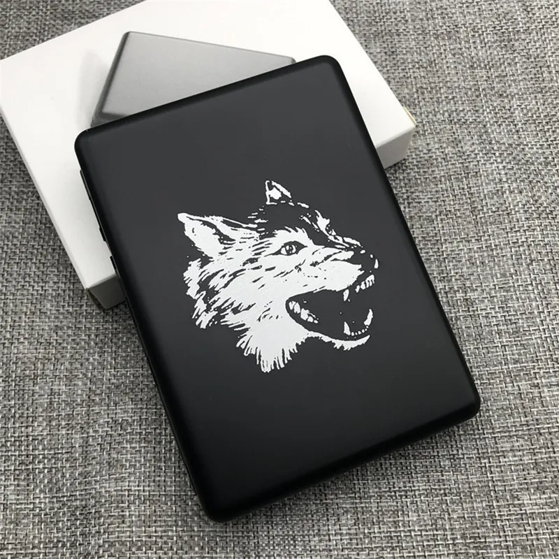 wolf cigarette case Metal Frame LEatherette Design - Book Open Style DIY Universal Aluminium Alloy Cigarette