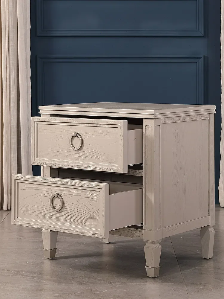 b11-7.2 PYH Light Luxury Light Gray Solid Wood Nightstand, Bedroom Simple Modern All-Solid Wood Nightstand, Two Drawers