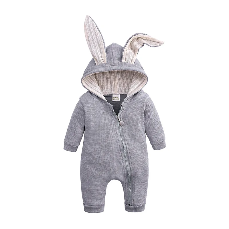 Newborn Baby Boys Rabbit Cartoon Hooded Rompers Spring Autumn Infant Jumpsuits Easter Bunny Baby Romper Zipper Newborn Clothes