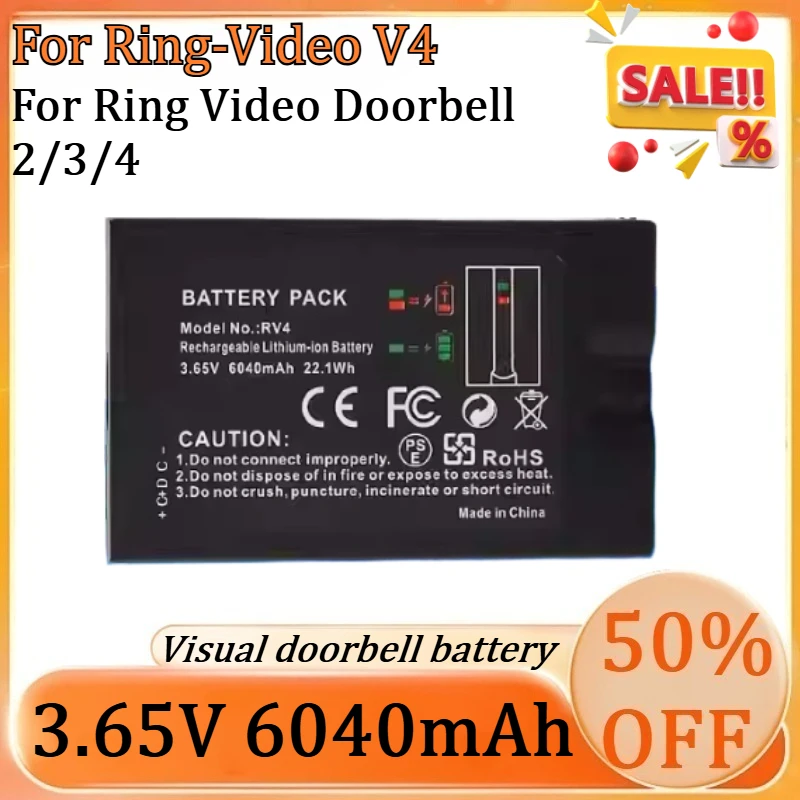

New for Ring-Video V4 High Quality Battery for Ring Video Doorbell DoorBell 2/3/4 SM002 3.65V 6040mAh Li-ion Battery