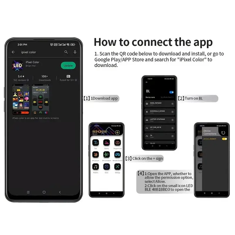 リモコン、アプリ制御付きLEDディスプレイ、広告表示、出口標識に使用可能。