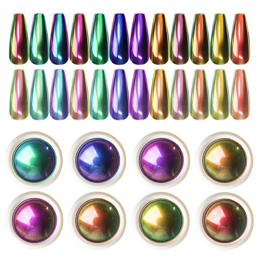 1pcs Chameleon Magic Mirror Nail Powder 12 Color High-Light Iridescent Glitter Aurora Pigments Metallic Manicure Chrome Rubbing