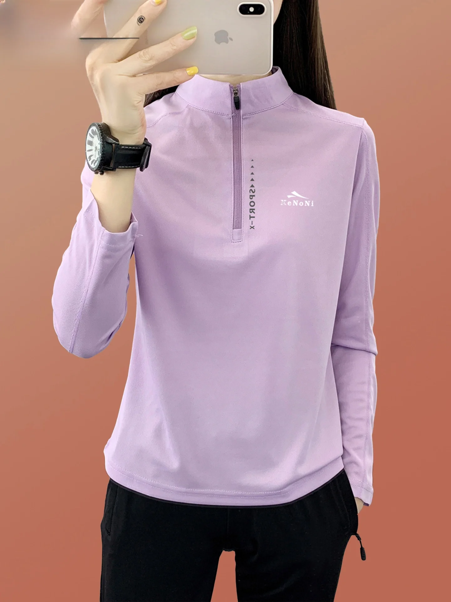 

TUCANO Ladies Long Sve T-irt f High Collar Thin Breathable Qui Dry Fitn Spor Sle Commute Simple Color