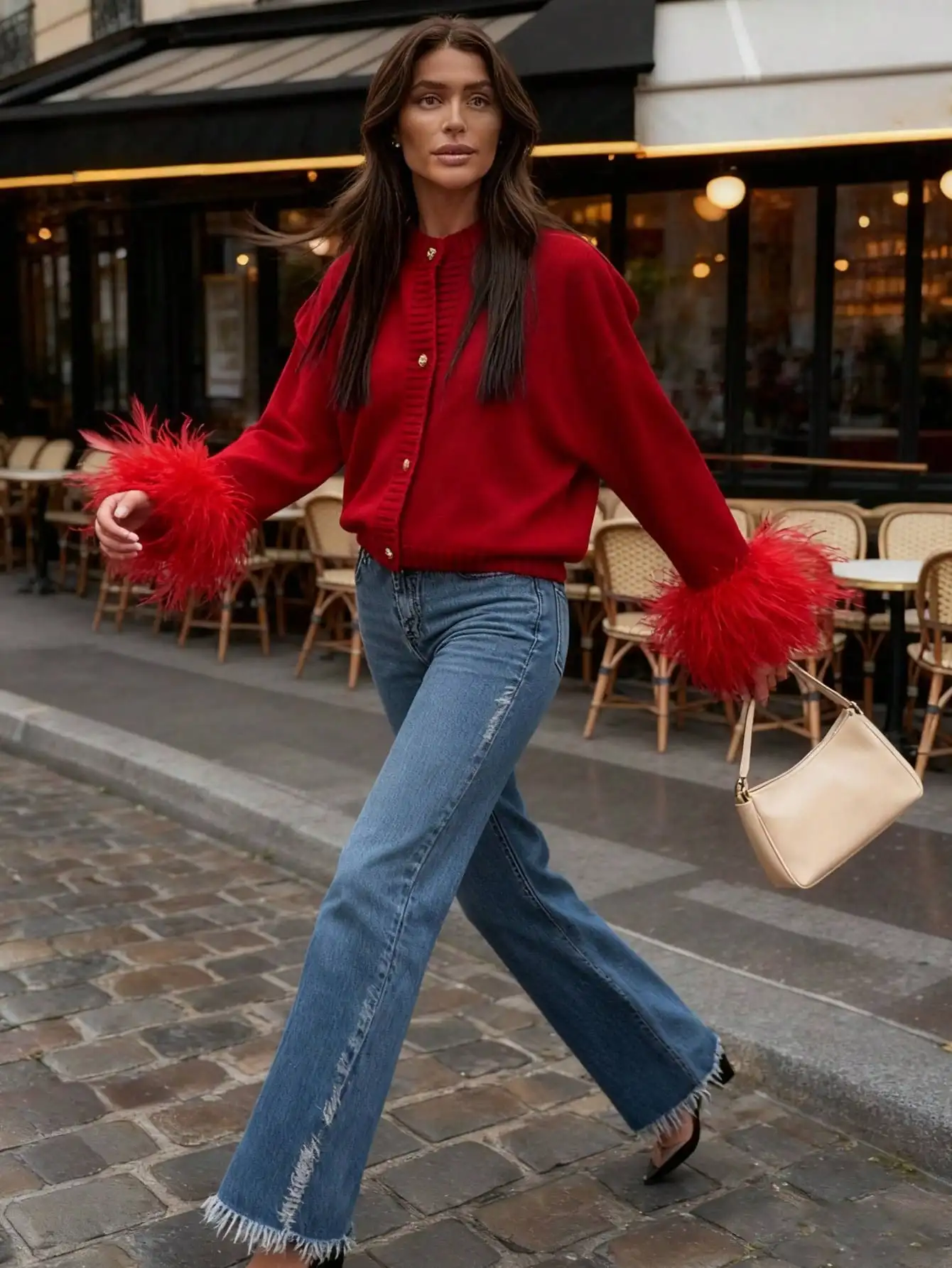 عيد الميلاد، رأس السنة، أزياء نسائية احتفالية كاجوال بأصفاد فروي أمامية حمراء للعطلات وعيد الحب الأحمر