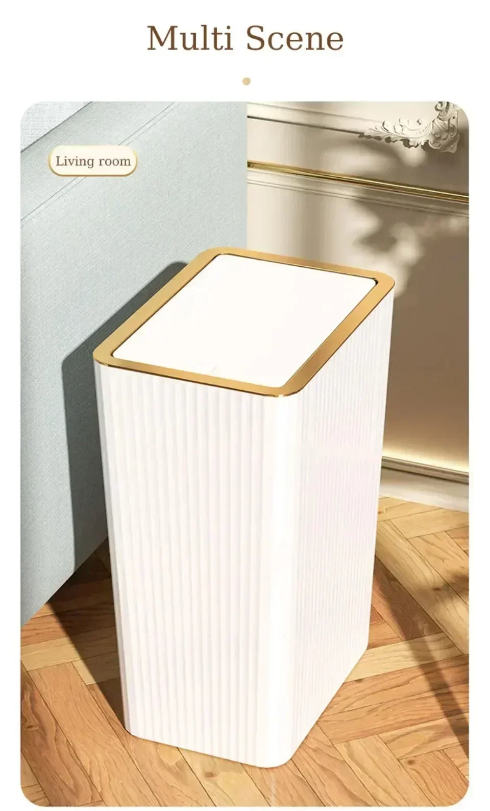 

Мусорное ведро для ванной комнаты Nordic Gold, 15 л, с крышкой, тонкое, с открытием одной кнопкой, для ванной, туалета, гостиной, кухни, спальни