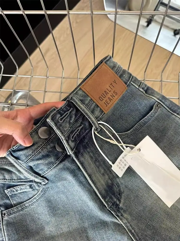 Shorts de Denim Retro Americano para Mulheres 2026 Novos Shorts de Verão de Cintura Alta com Stretch Femininos para Trabalho