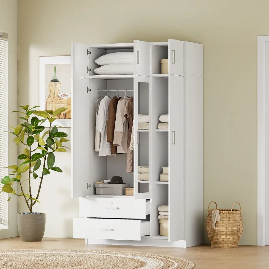 

3Door Mirror Wardrobe with 2 Drawers and Top Cabinet