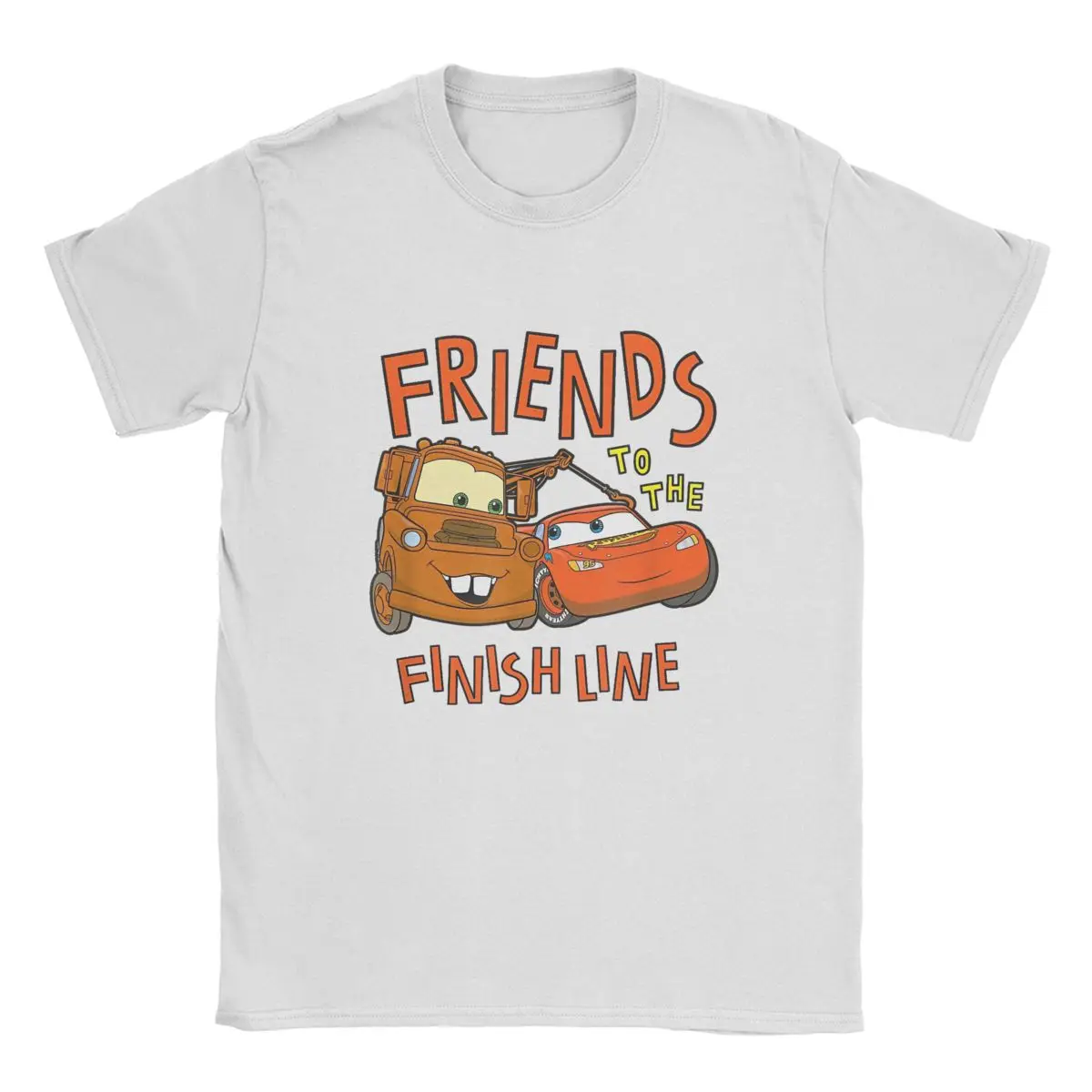 Cool Cars Friends To The Finish Line Lightning Mcqueen Mater T-Shirt Men Crew Neck Pure Cotton T Shirt Short Sleeve Tees Birthda