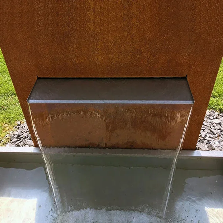 Home decor garden water fall outdoor corten water fountain steel garden water fountain