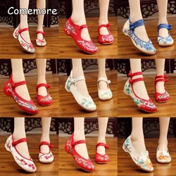 Comemore Handmade Women's Vintage Embroidered Canvas Ballet Flats Ladies Comfortable Chinese Ballerinas Embroidery Female Shoes