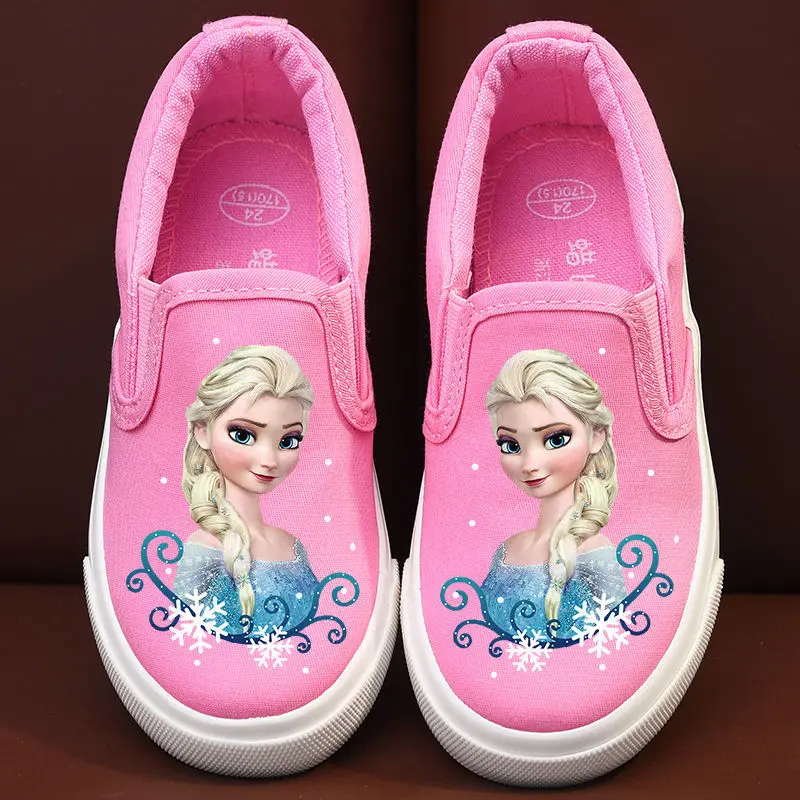 Disney zapatos de princesa Elsa de Frozen para niños, zapatillas deportivas blancas de lona para niñas, zapatillas informales de tenis de dibujos