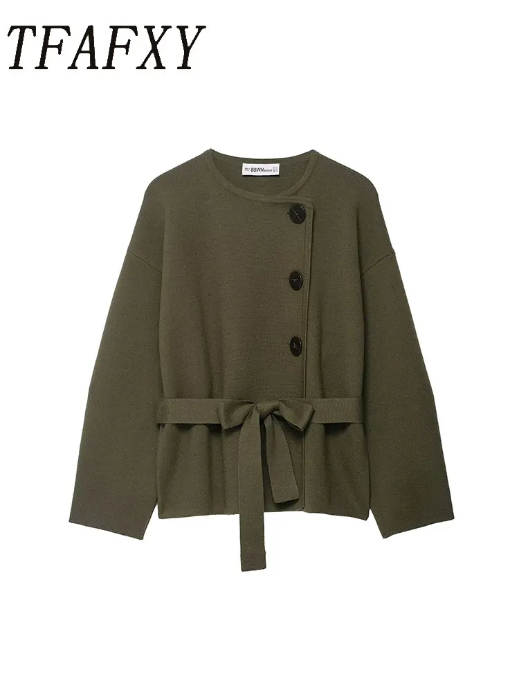 

TFAFXY Casual Chic Women Sweater Solid Single Breasted Long Sleeve Knitted Cardigans New Fashion 2025 Autumn Winter Jackets