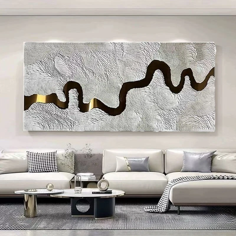 Modern simple three-dimensional handmade leather metal installation painting