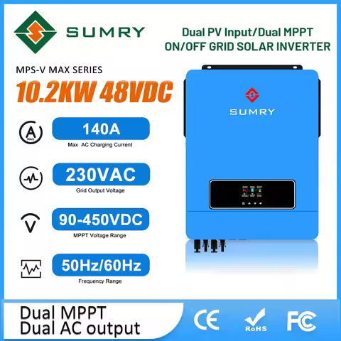 SUMRY 10.2KW 48VDC to 220VAC MPPT On/Off Grid Solar Inverter Dual Output AC Hybrid Inverter Generator for Solar Power Syste
