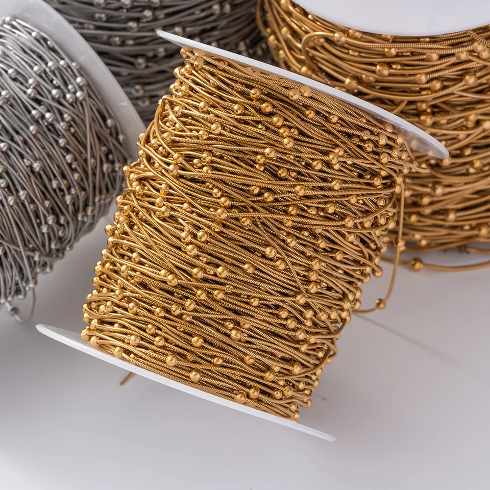 2 Meter Edelstahlketten in Goldfarbe mit Schlangen-Kugelperlen für DIY handgefertigte Halsketten, Armbänder, Schmuckherstellungszubehör. – Detail 4