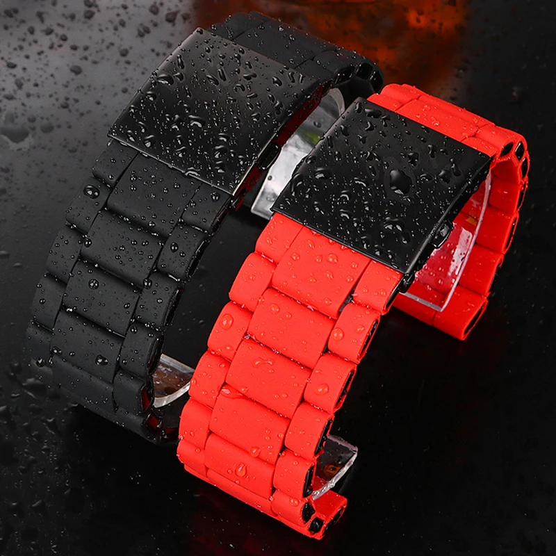 24mm 26mm 28mm Silicone Stainless Steel Watch Band For Die-sel DZ7370 DZ7430 DZ7396 DZ4318 DZ7070 DZ4289 Strap Bracelet Red