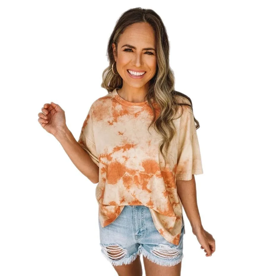 2025 Casual Fashion Trend Spring Summer Mixed Dye Short Sleeve T-Shirt 518