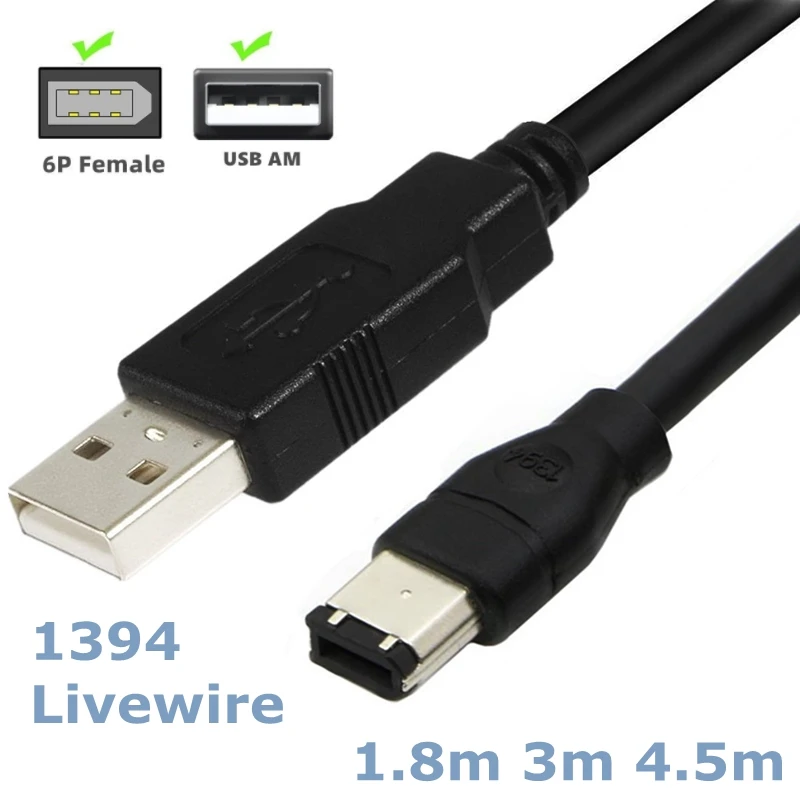 3m 4.5m USB Male To 1394 6pin Male Data Transmission Signal USB To IEEE Firewire 1394 6PIN Cable For Computer Digital Camera D