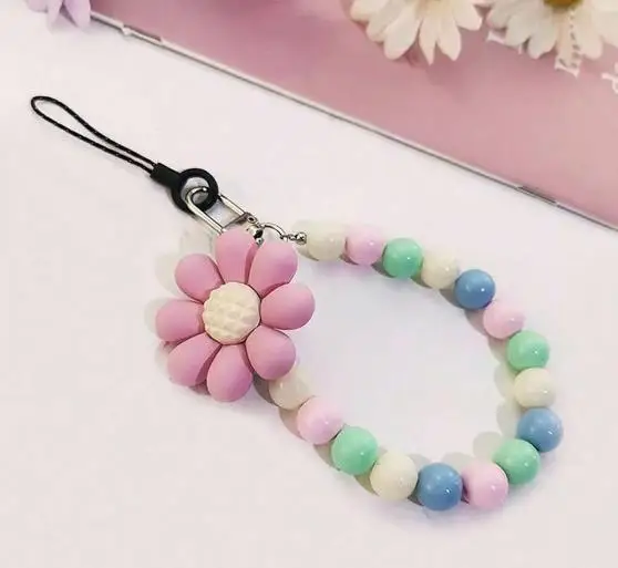 Telefon Anti-verloren Lanyard Schlüssel Kurze Handgelenk Anhänger Bunte Macaron Runde Perle Anhänger frauen hand Kette Handy Lanyard