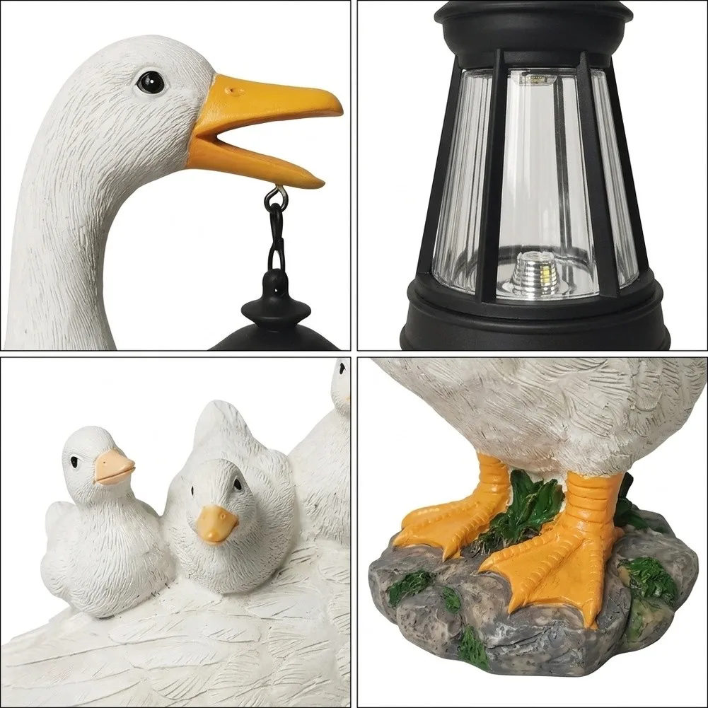 Resin Solar Powered Duck Group Lantern for Garden Patio Indoor Decor with Charming Pastoral for vibe and Conscious Illumination