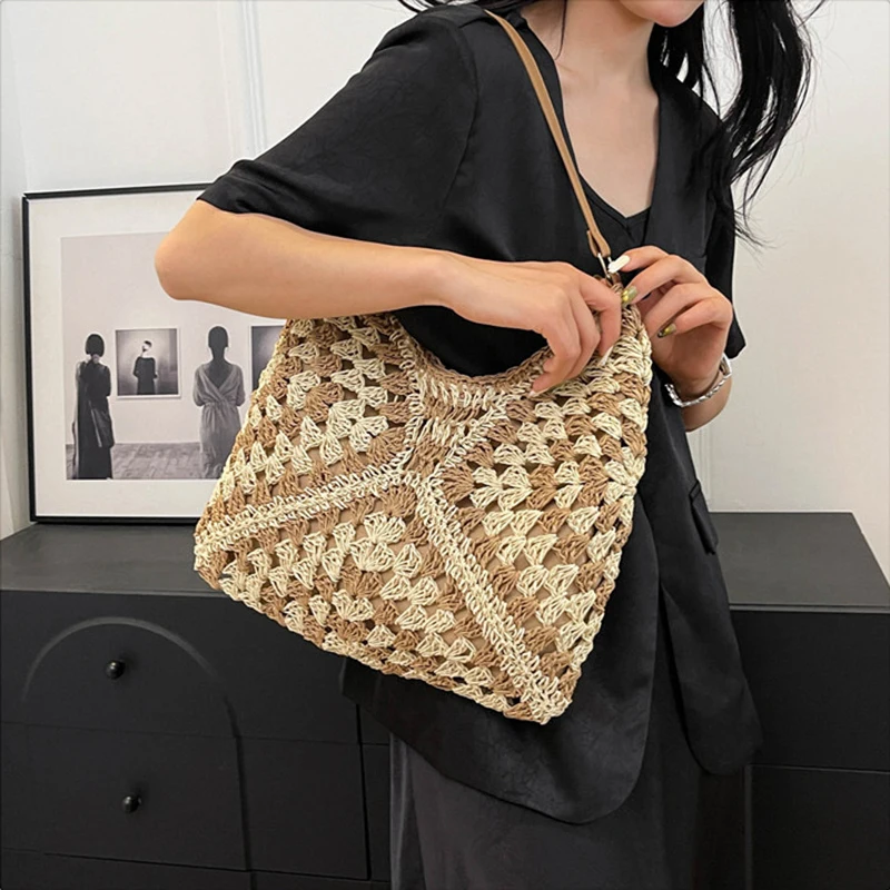 

Вместительная плетеная Сумка для женщин, новинка 2024, летняя пляжная тканая сумка для отпуска, универсальная дорожная сумка-тоут через плечо