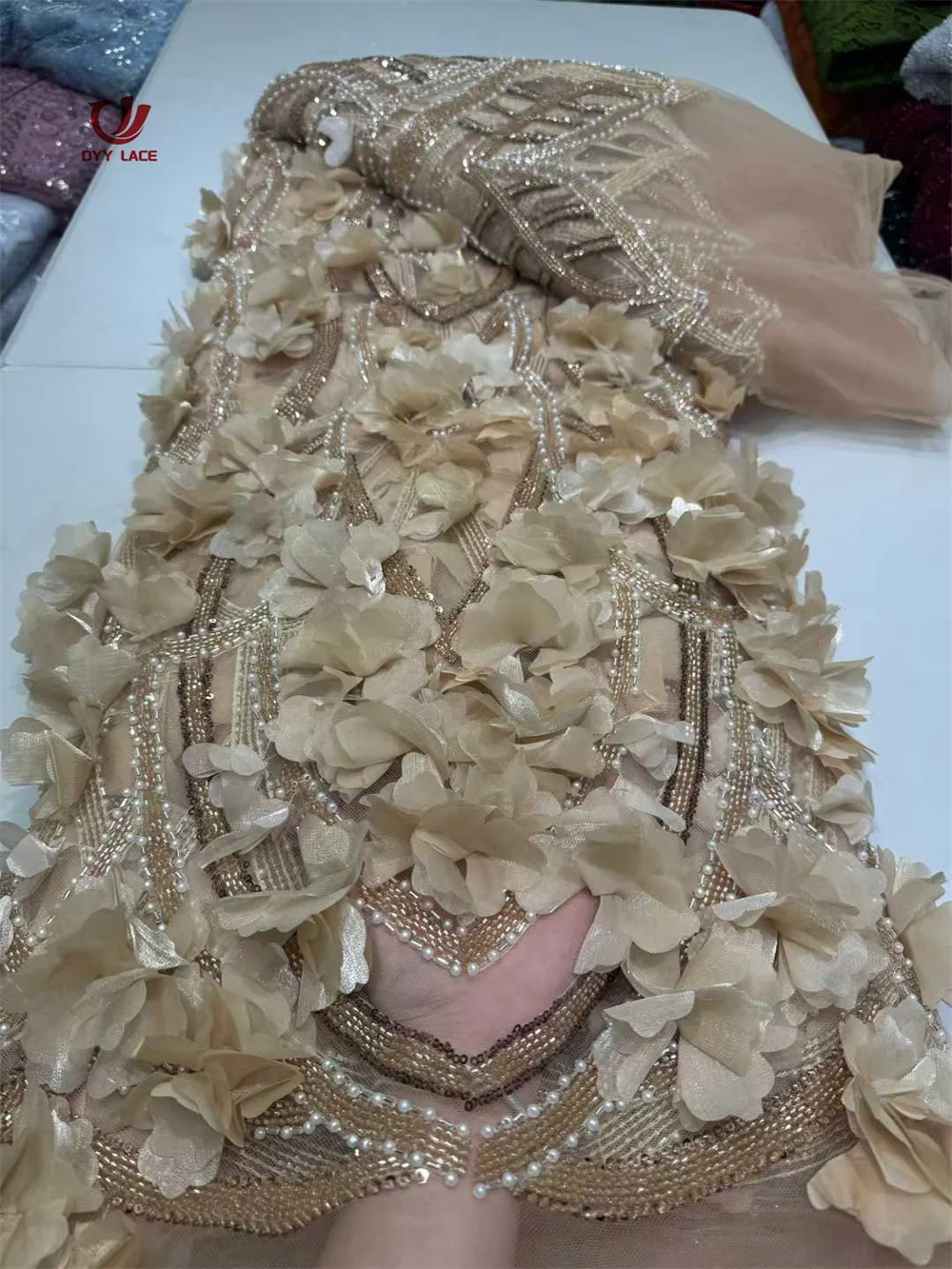 

African 3D Flower Lace Fabric 2025 High Quality Groom Lace Material French Nigerian Lace Fabrics For Women Party Wedding