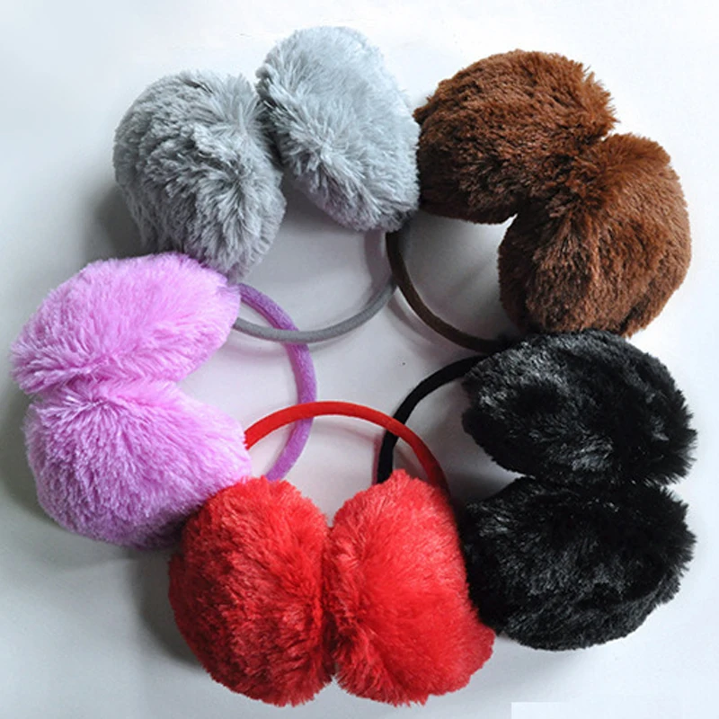 Winter Warm Ear Muffs Girl Fluffy Fold Children Headphone Earmuffs Soft Cashmere Solid Cute Warmer Fake Fur Earlap