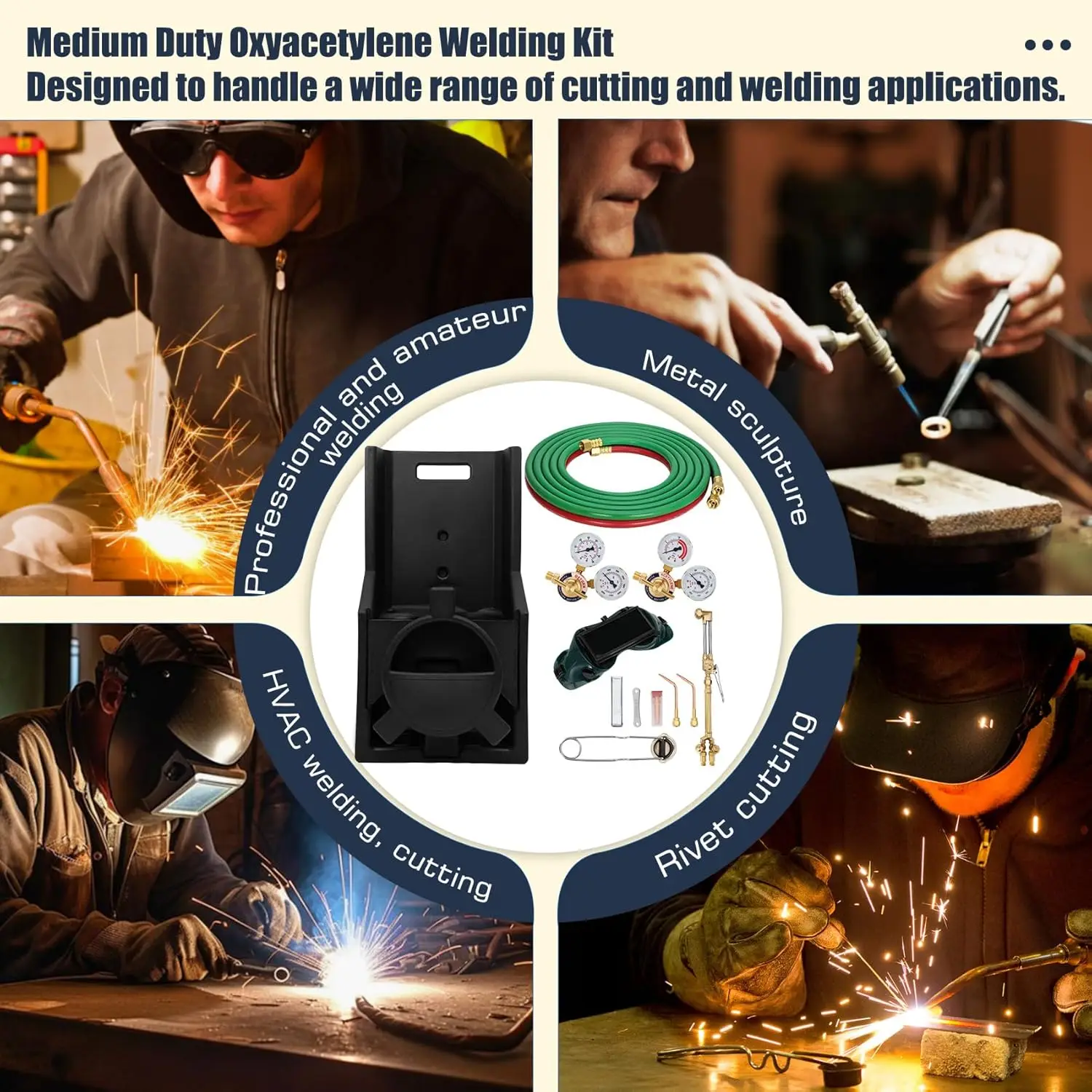 ZZZ-17 Stuk Middelzware Zuurstof Acetyleen Gas Lassen Outfit Tote Kit zonder Tanks met CGA540 Zuurstof Regulator CGA200 Acetyleen