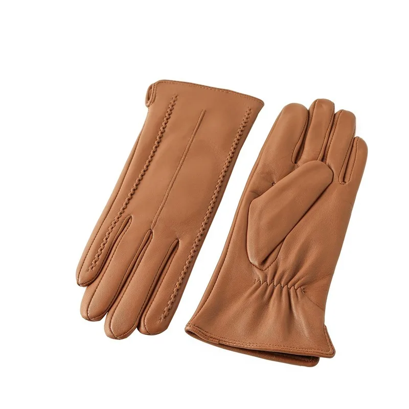 Wholesale European and American Women's Colored Sheepskin Gloves Fashionable Winter Warm and Velvet Outdoor Leather Gloves