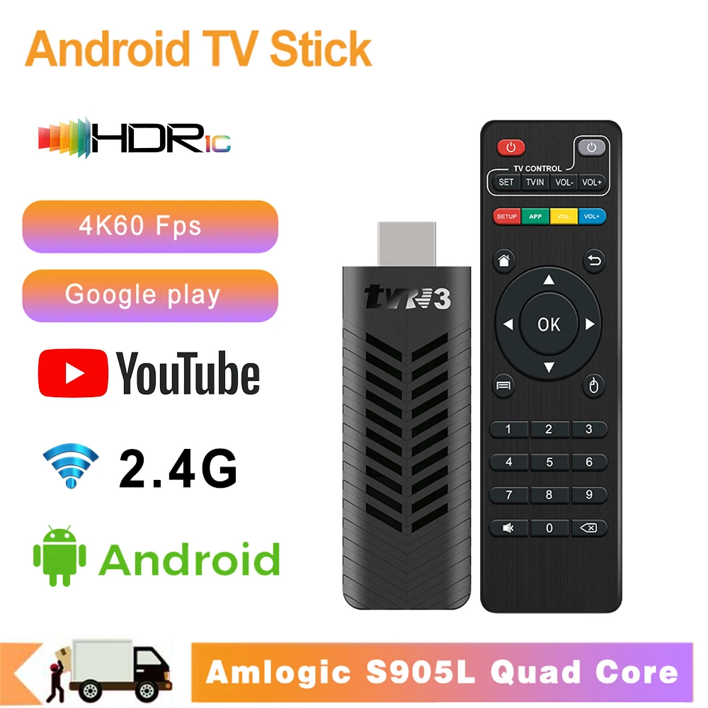 Smart TV Stick Android TVR3-S compatible con 4K Amlogic S905l Quad Core HD10 WiFi 2.4G 1G8G Google YouTube Reproductor multimedia en varios idiomas