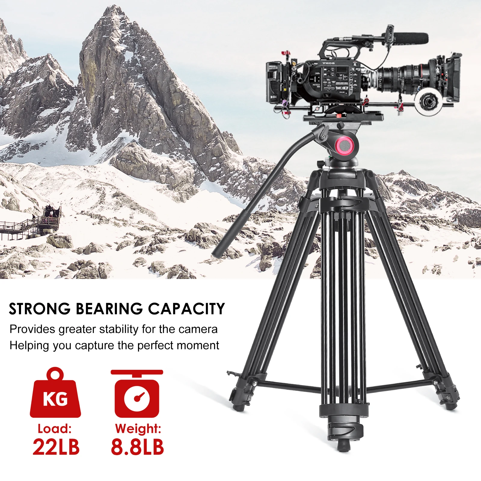 miliboo Heavy Duty Tripod for Camera Video Tripod with Fluid Head Aluminum Camera Tripod for DSLR,Maxload 22lbs with Tripod Bag