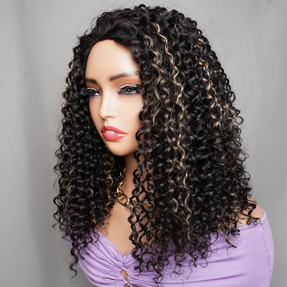 

Wear and Go Glueless Wigs Human Hair Cosplay Drawstring Net Hat 100 Original Curly Wigs Without Glue 1B27High Light 220 Density