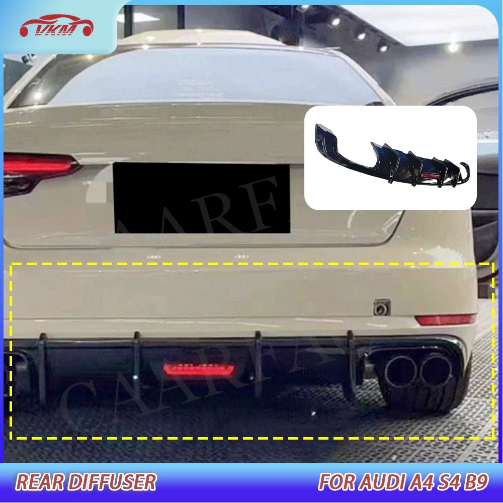 

Dry Carbon Fiber Rear Diffuser Protector Rear Bumper Lip Spoiler With Light For Audi A4 S4 B9 2017-2019 Sline ABS Body Kits FRP
