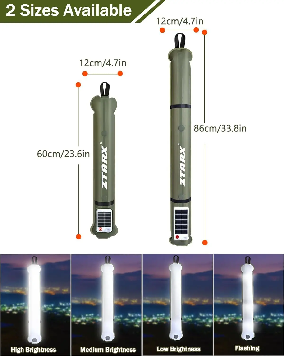 Ztarx Patented Outdoor Folding Inflatable Camping Light, Solar Inflatable Light, Waterproof Magnetic Suction Column Fill Light R