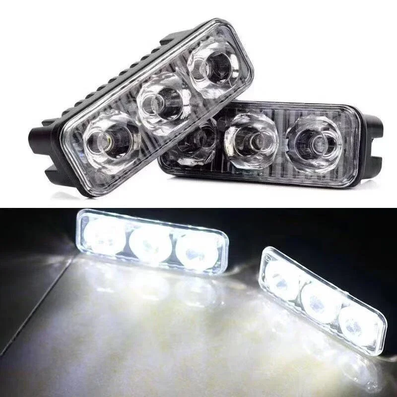 2Pcs Car 3LED Super White High Power Strobe Lights 6000K~7000K DRL Daytime Running Lights Universal LED Fog Lamp Car Accessories