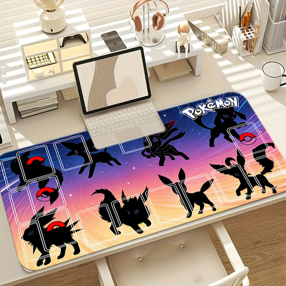 Pokemon Eeveelutions Silhouette Galaxy Large Gaming Mouse Pad, Minimalist Anime Desk Mat, Non-Slip Extended Keyboard Pad for Gam