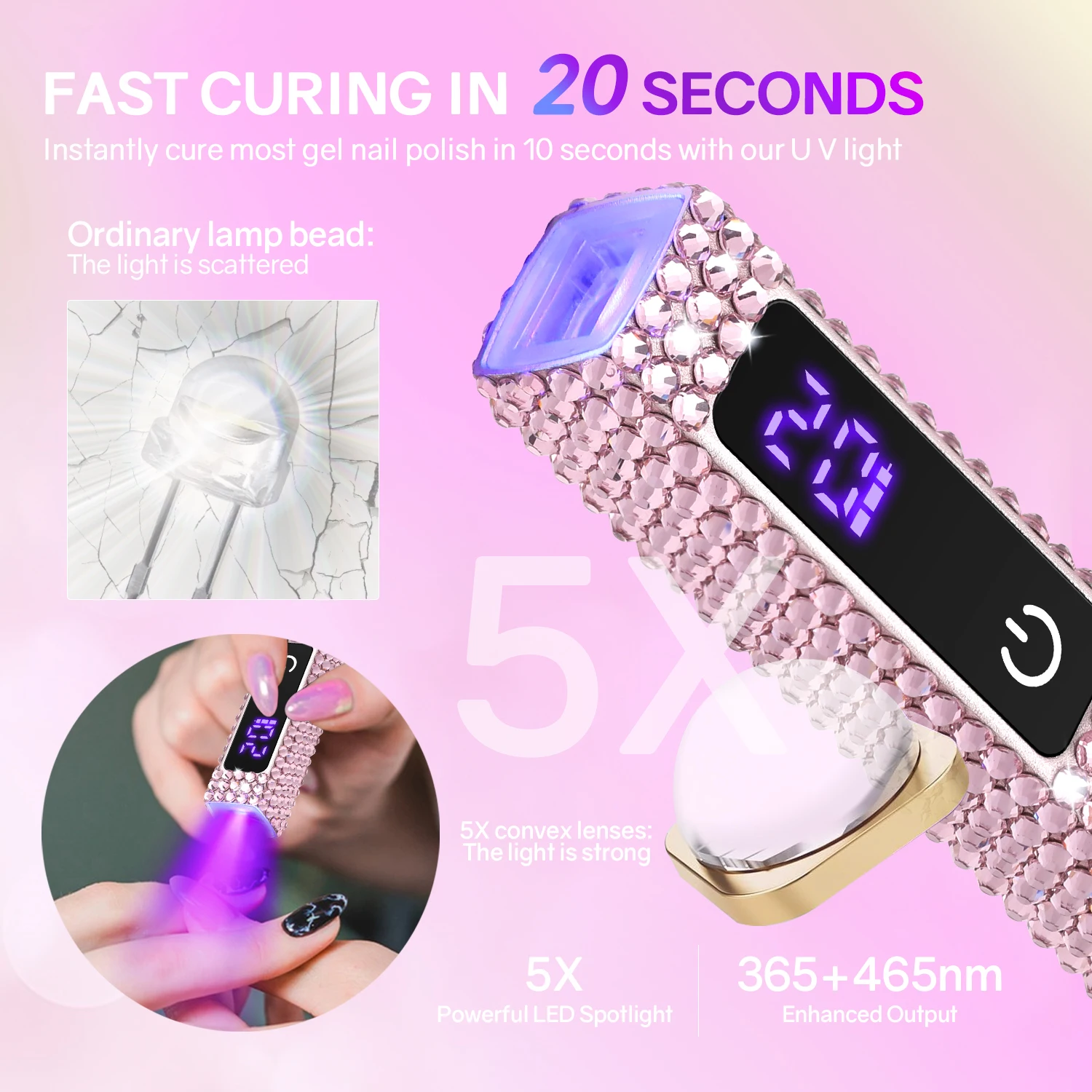 Mini lampada portatile portatile per unghie per tutti gli smalti in Gel lampada per unghie a LED UV ricaricabile USB ad asciugatura rapida con diamante