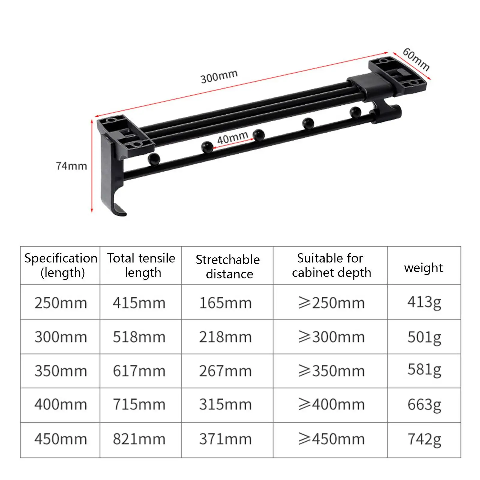 Pull Out Clothes Hanger Rod Telescopic Hanger Rack Bar Retractable Closet Pole Closet Rod for Pants Coat with Mounting Screws