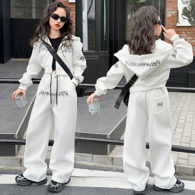 

Детские спортивные костюмы, одежда для подростков, комплект одежды для танцев в стиле хип-хоп, короткая куртка на молнии + спортивные штаны, комплект из 2 предметов, детский джазовый костюм